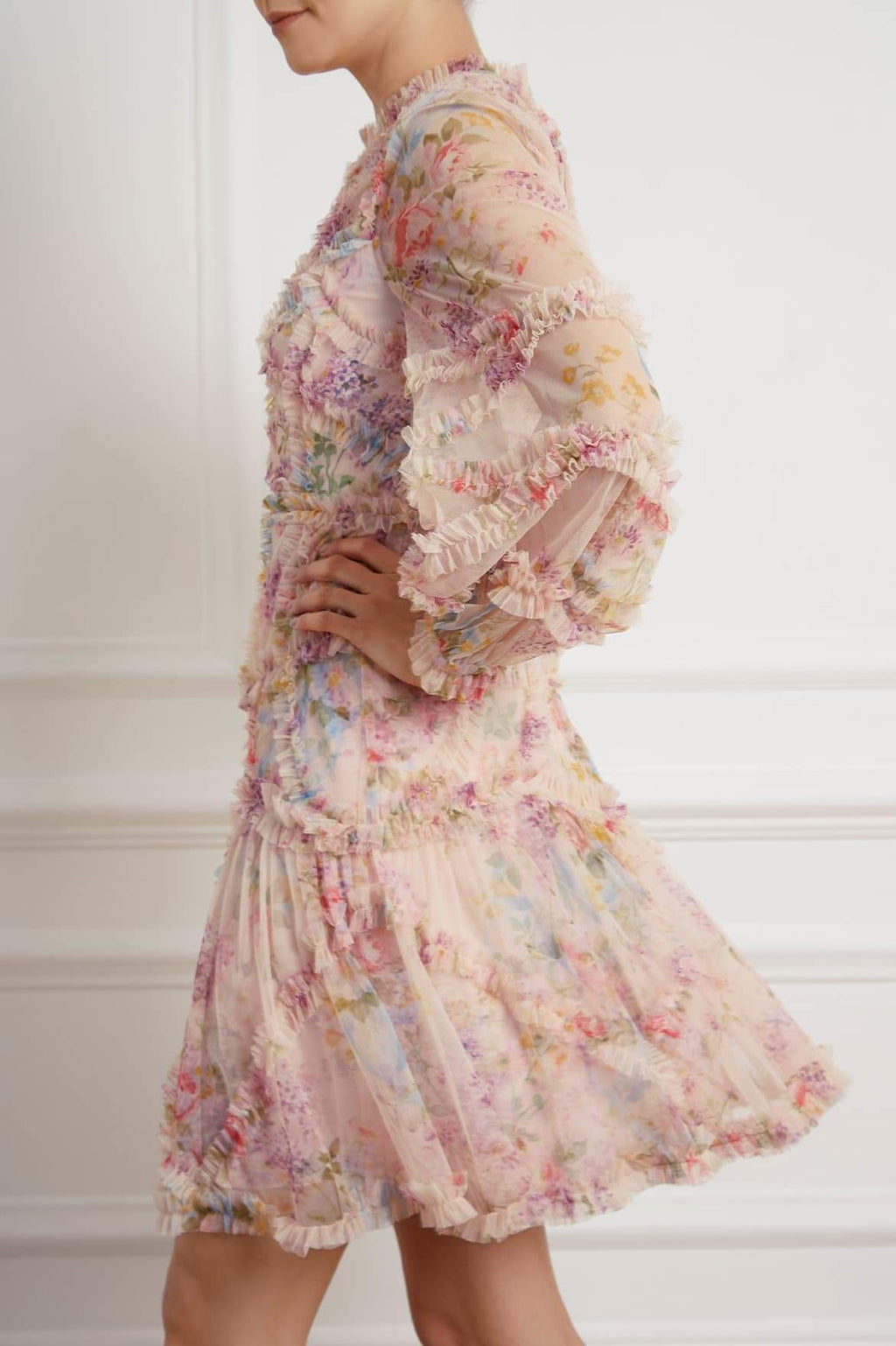 Floral Diamond Ruffle Dress – Pink ...